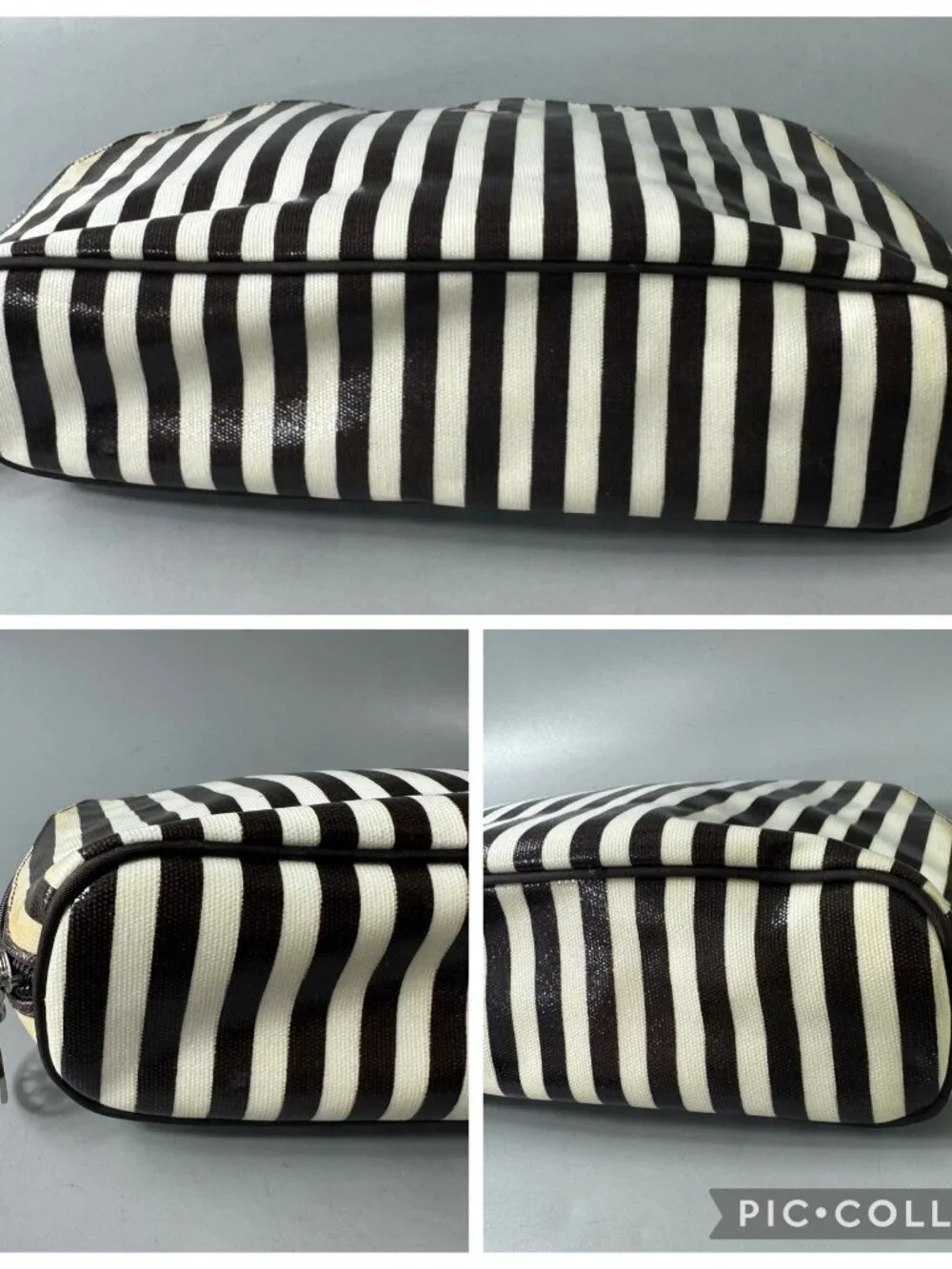 Henri Bendel Iconic Brown/White Stripe Makeup Case